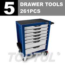 W/7-Drawer Tool Trolley - 261PCS 5 DRAWER  Mechanical Tool Set  0