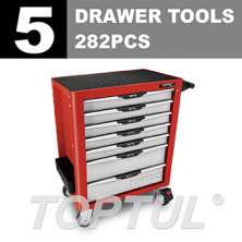 W/7-Drawer Tool Trolley - 282PCS 5 DRAWER Mechanical Tool Set 