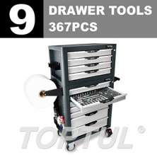 W/4 Drawer Tool Chest + W/7 Drawer Tool Trolley -367PCS. 9 DRAWER TOOLS  0