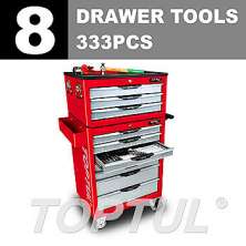 PRO-LINE SERIES W/3-Drawer Tool Chest+W/7-Drawer Tool Trolley -333PCS 8 DRAWER TOOLS