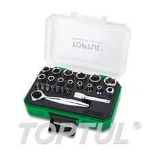 SIZE(mm) 23PCS -1/4" DR. 6PT Mini Ratchet Socket & Bit Set 0